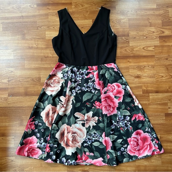 Floral Black and Pink Women's Dress - Picture 1 of 6